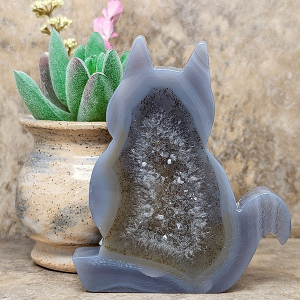 Druzy buy Agate Cat Carving