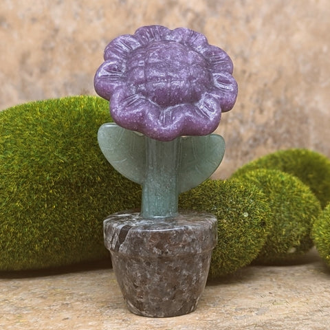 Potted Lepidolite Flower Carving~CREMFLEP