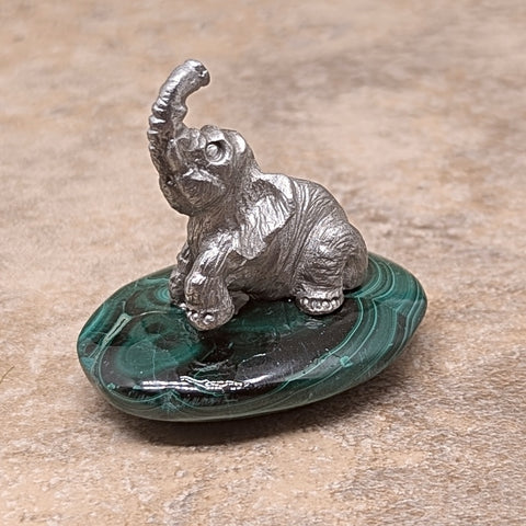 Malachite Palm Stone with Pewter Elephant~CRMALELE