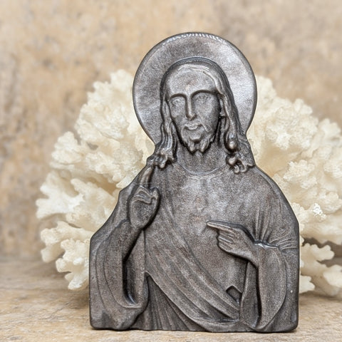 Silver Sheen Obsidian Jesus Carving~CRJESOBC