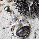 Silver Sheen Obsidian & Pearl Pendant~JSSGSOPP