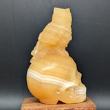 Yellow Calcite "Owl on Skull" Carving~CRYCOOSC